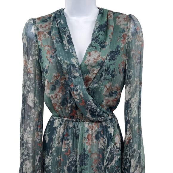 Caroline Constas Silk Vivan Floral Ruffled Georgette Maxi Gown Dress Slate Ombre - Picture 8 of 13